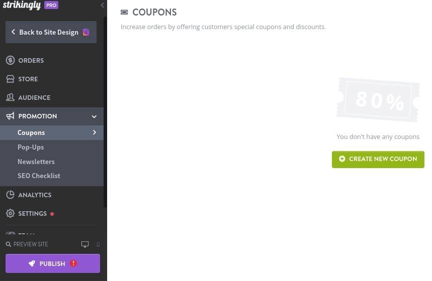null Add coupons to ecommerce store on Strikingly
